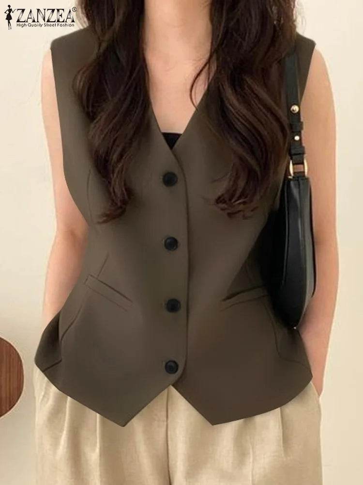 ZANZEA Women’s V-Neck Sleeveless Office Vest - Summer Fashion 2024 - Buy Center