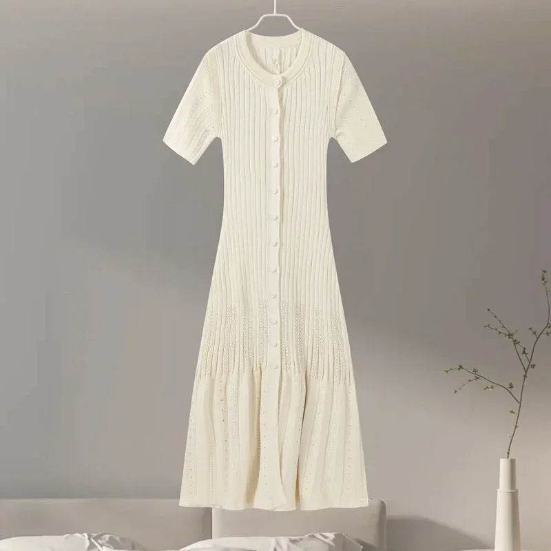 Elegant Knit Dress for Women - Spring Fashion, O-Neck, Short Sleeve - Buy Center