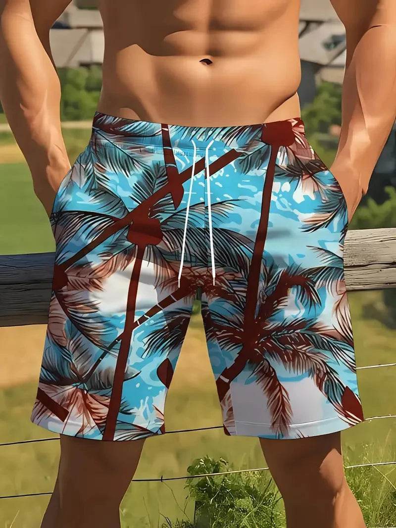 Men’s 3D Palm Tree Print Beach Shorts - Stylish Summer Trunks - Buy Center