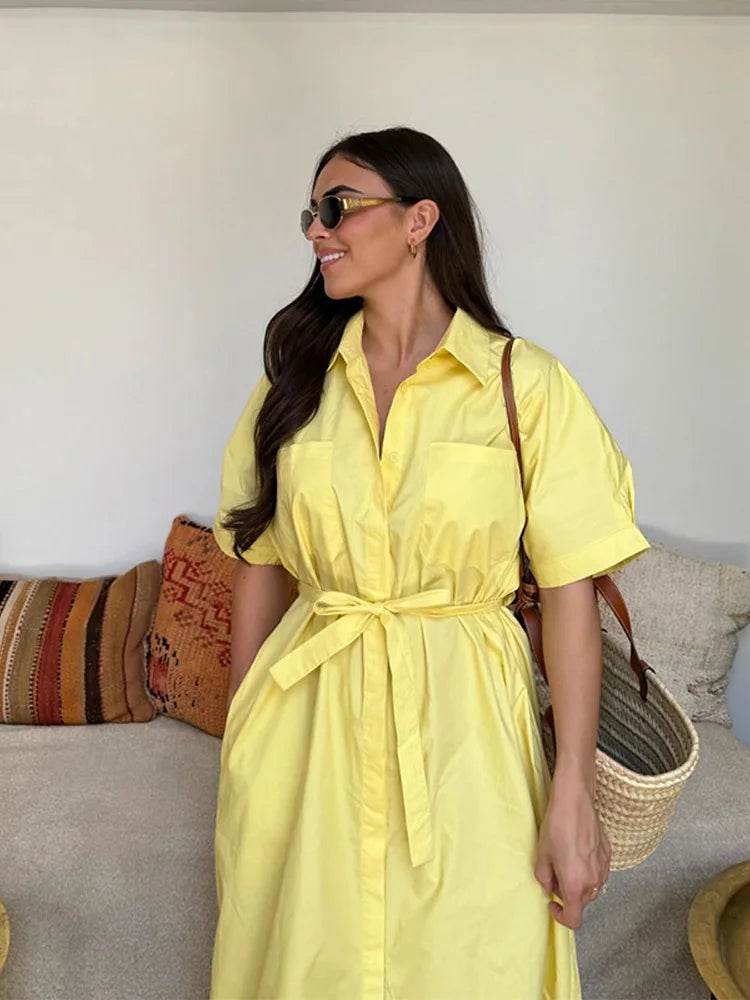 Summer Casual Lapel Dress - Elegant Short Sleeved Women's A-Line - Buy Center