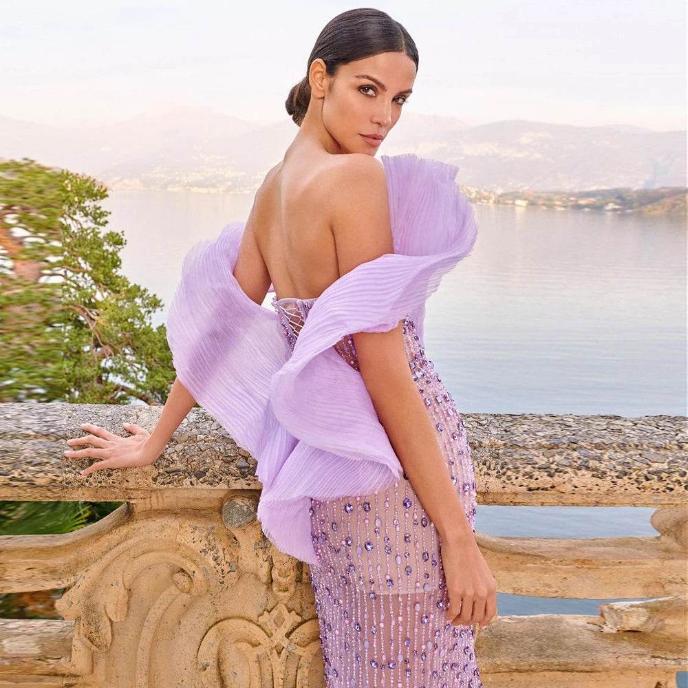 Sharon Said Lilac Evening Dress - Off Shoulder Formal Gown for Women - Buy Center