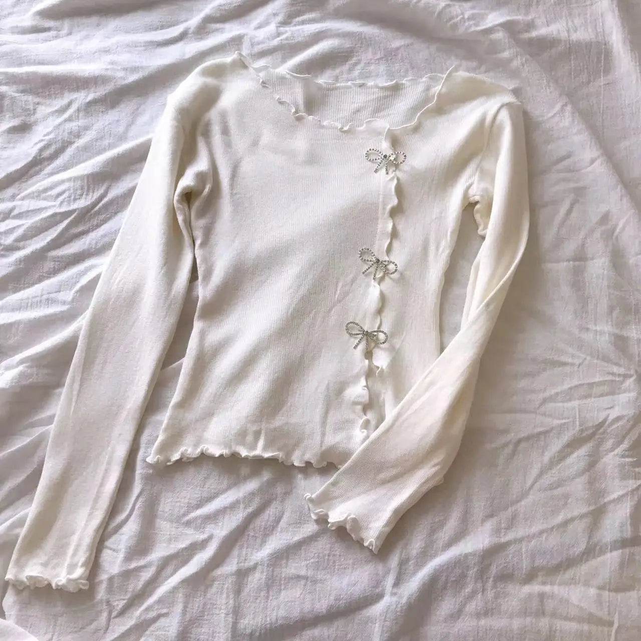 2024 Solid Lettuce Trim Pullover Sweater - Y2K Casual Style - Buy Center