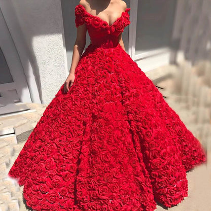 Elegant Red Evening Dresses - Customized V-Neck Off-The-Shoulder Style - Buy Center