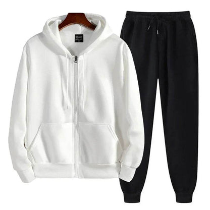 Men's Solid Zipper Hoodie & Pants Set - Casual Spring/Fall Fitness - Buy Center