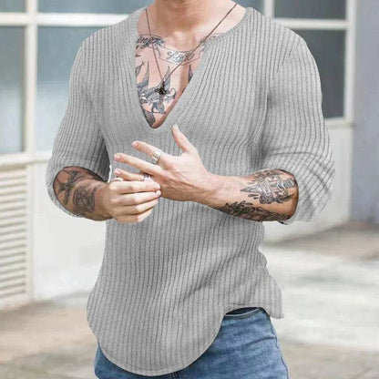 Men's V-Neck Casual Sweater - Autumn Winter Solid Color Knitted Pullover - Buy Center