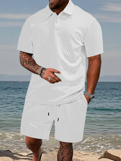 Men's Casual Summer Polo Shirt Set - Short Sleeve Jacquard Texture - Buy Center