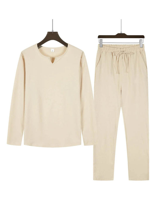 GYKMH Men's 2pcs Suit Set - Casual V-Neck Shirt & Sweatpants - Buy Center