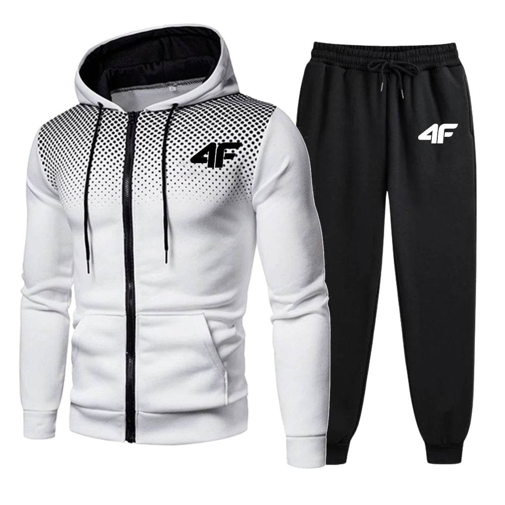 Men's Casual Tracksuit Set - Print Zipper Jacket & Jogging Pants - Buy Center