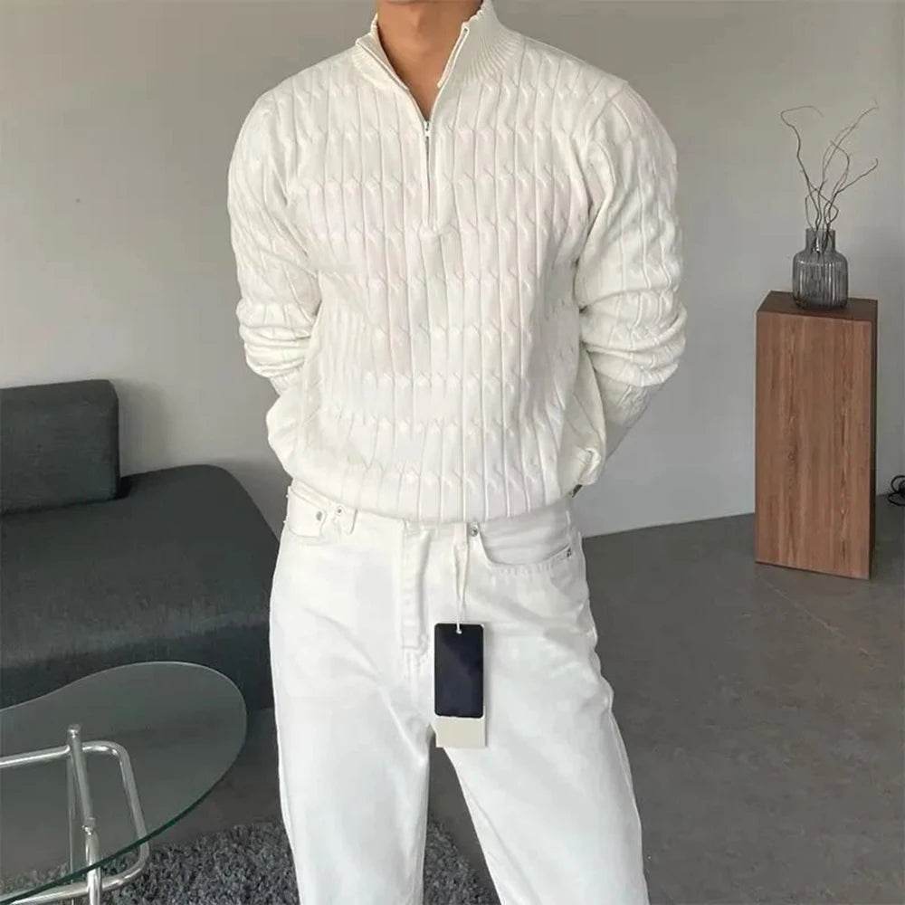 Oein Men's Knitted Sweater - Comfortable Solid Color Long-Sleeved Top - Buy Center