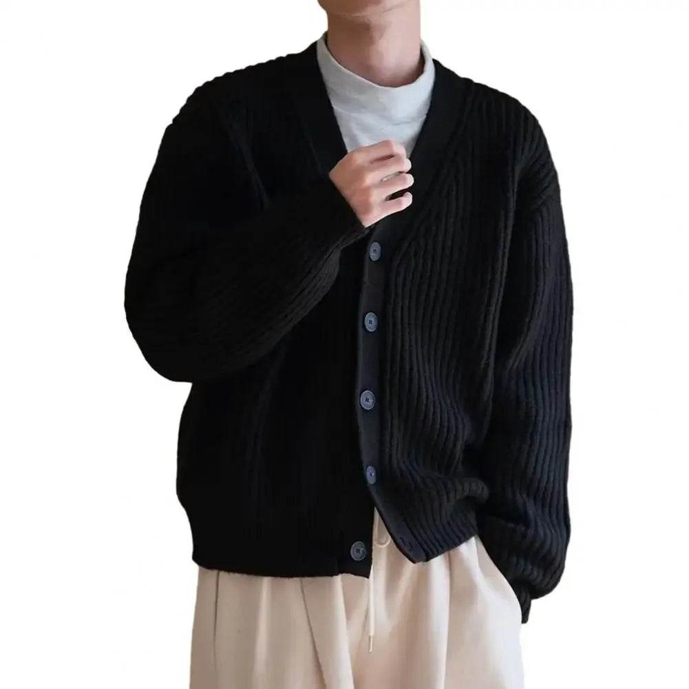 Men's Winter Cardigan Sweater - Thick V-Neck Button Knitted Coat - Buy Center