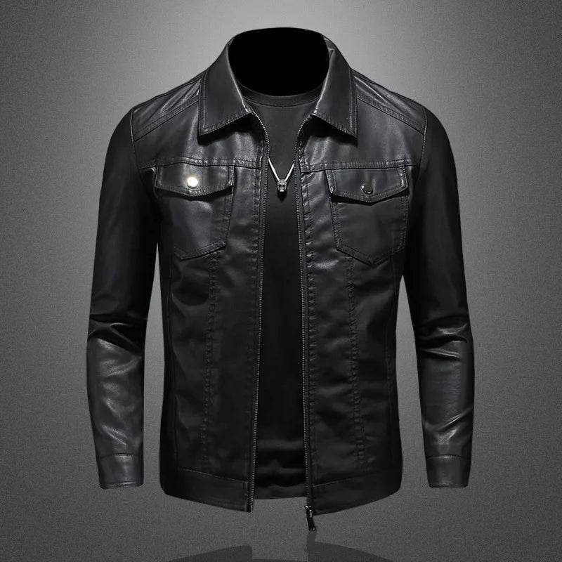 DOIYTTS Men's Slim Fit Black Motorcycle Leather Jacket - High Quality PU - Buy Center