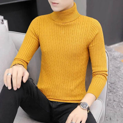 2025 Korean Slim Solid Color Turtleneck Sweater Mens Winter Long Sleeve Warm Knit Sweater Classic Solid Casual Bottoming Shirt - Buy Center