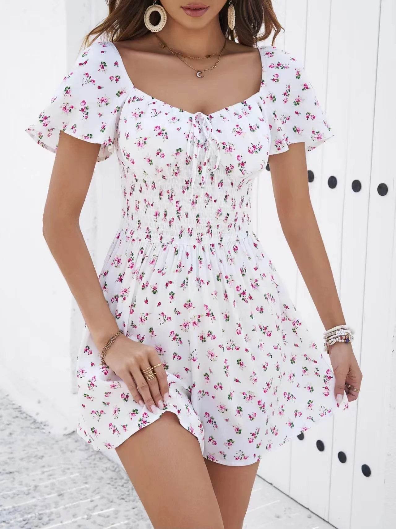 2024 Spring/Summer Floral Beach Dress - Sweetheart Neck, Off Shoulder - Buy Center