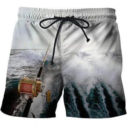 Men's Vintage 3D Fishing Print Swim Trunks - Quick Dry Beach Shorts - Buy Center