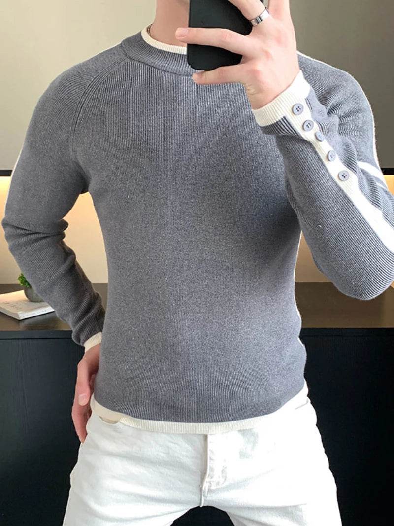 Brand Striped Knitted Sweaters Men Long Sleeve Slim Casual Business Knittwear Pullovers Versatile Social Streetwear Base Shirt - Buy Center