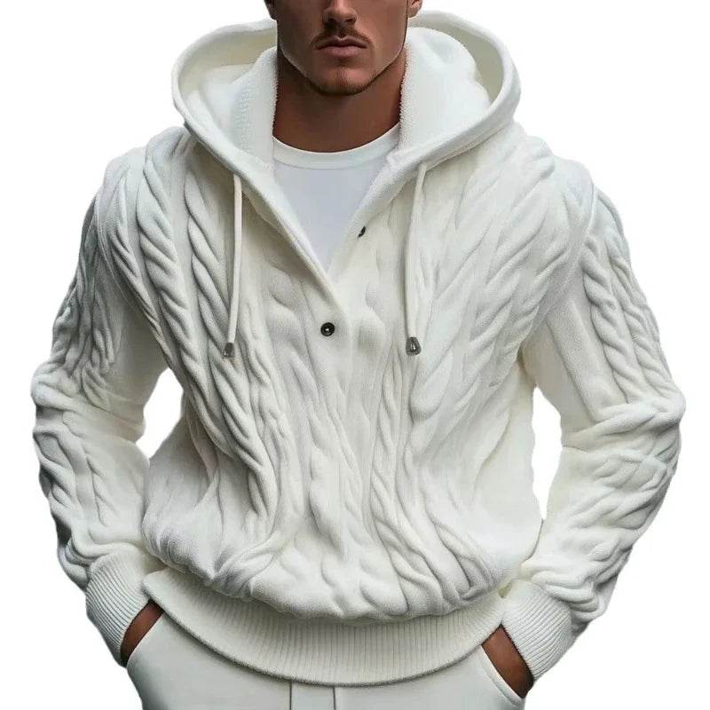 Men Sweatshirts Pullovers Sweaters Solid Casual Loose Splice Hooded Knitted Drawstring Regular Thick Warm Tops Autumn Winter - Buy Center