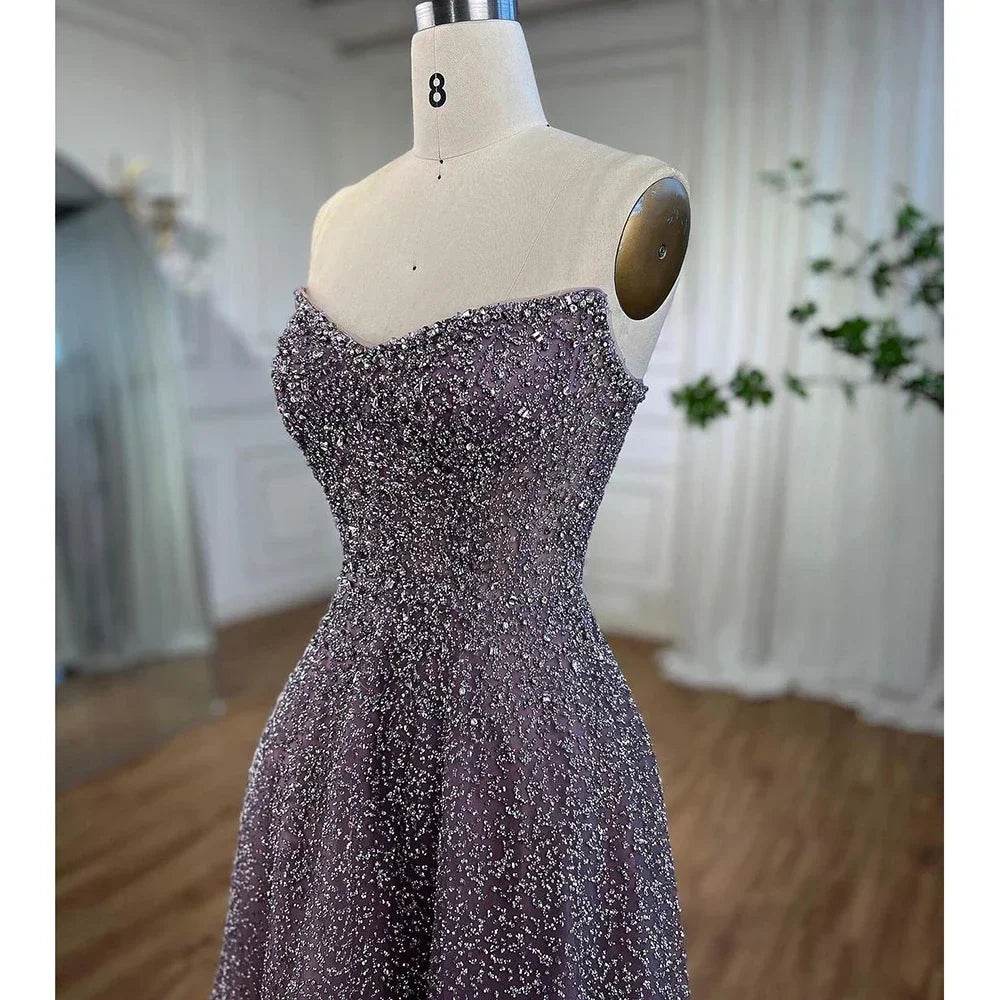 SERENE HILL A-Line Strapless Beaded Evening Dress - Purple Luxury - Buy Center