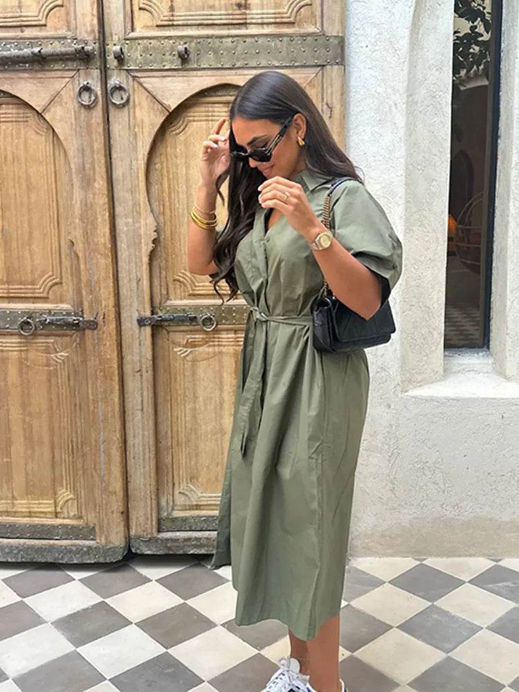 Summer Casual Lapel Dress - Elegant Short Sleeved Women's A-Line - Buy Center