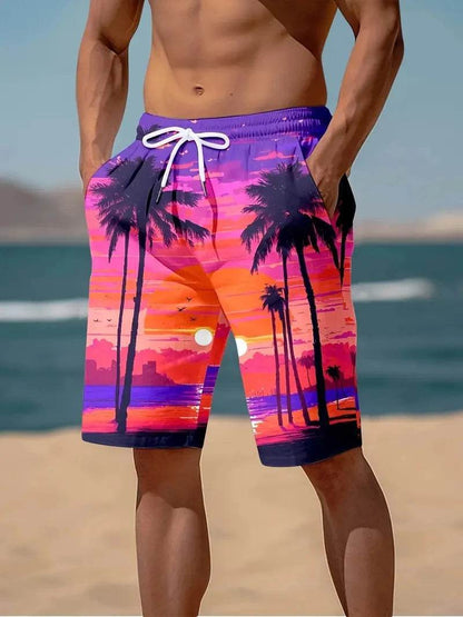 Men’s 3D Palm Tree Print Beach Shorts - Stylish Summer Trunks - Buy Center
