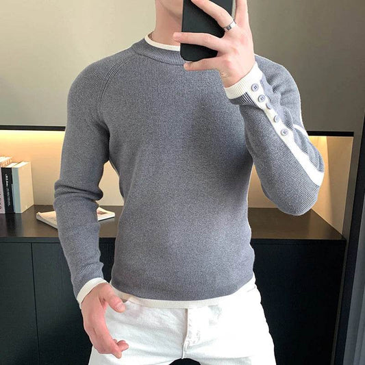 Brand Striped Knitted Sweaters Men Long Sleeve Slim Casual Business Knittwear Pullovers Versatile Social Streetwear Base Shirt - Buy Center