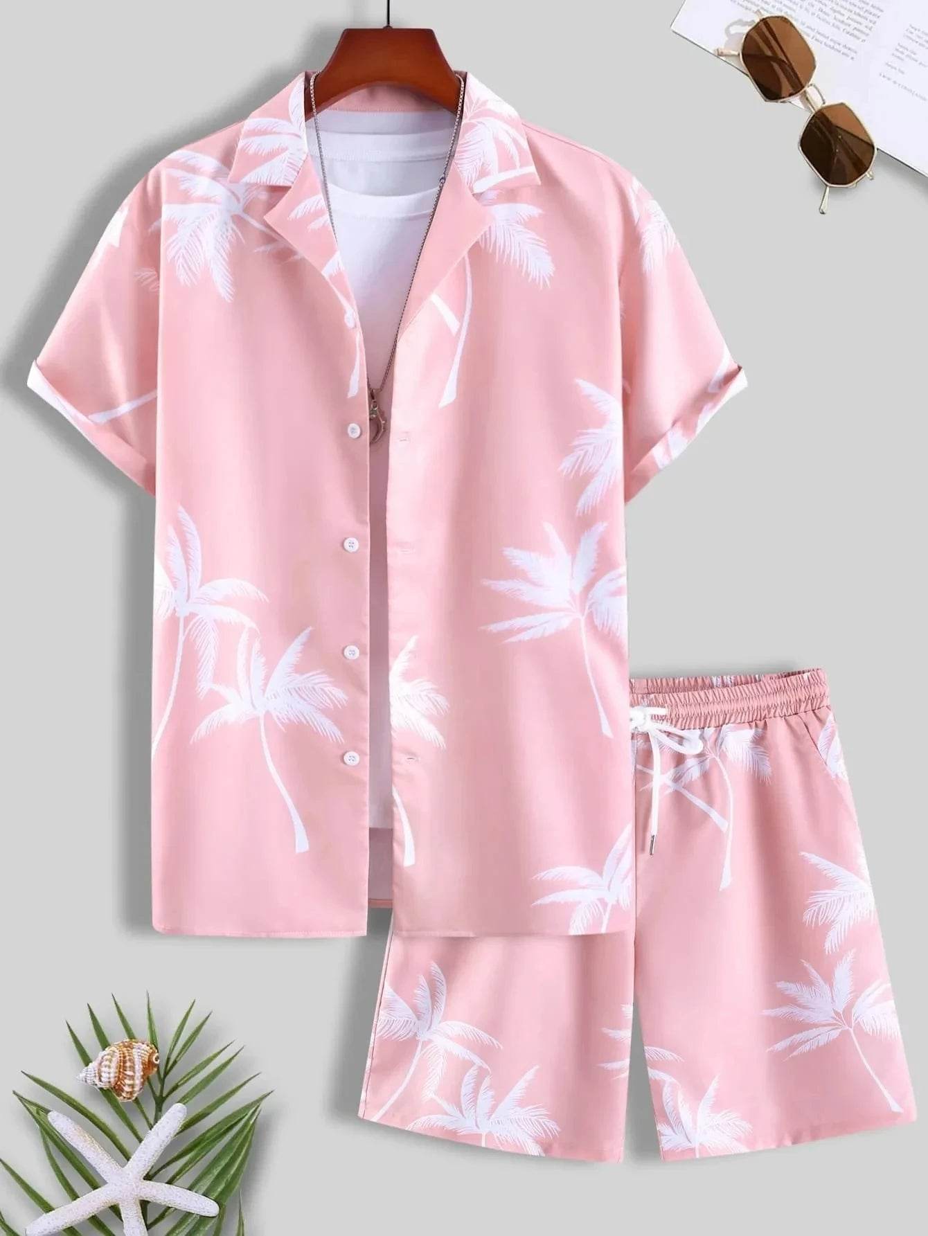 Men's Summer 3D Print Hawaiian Shirt Set - Beach Coconut Tree Style - Buy Center