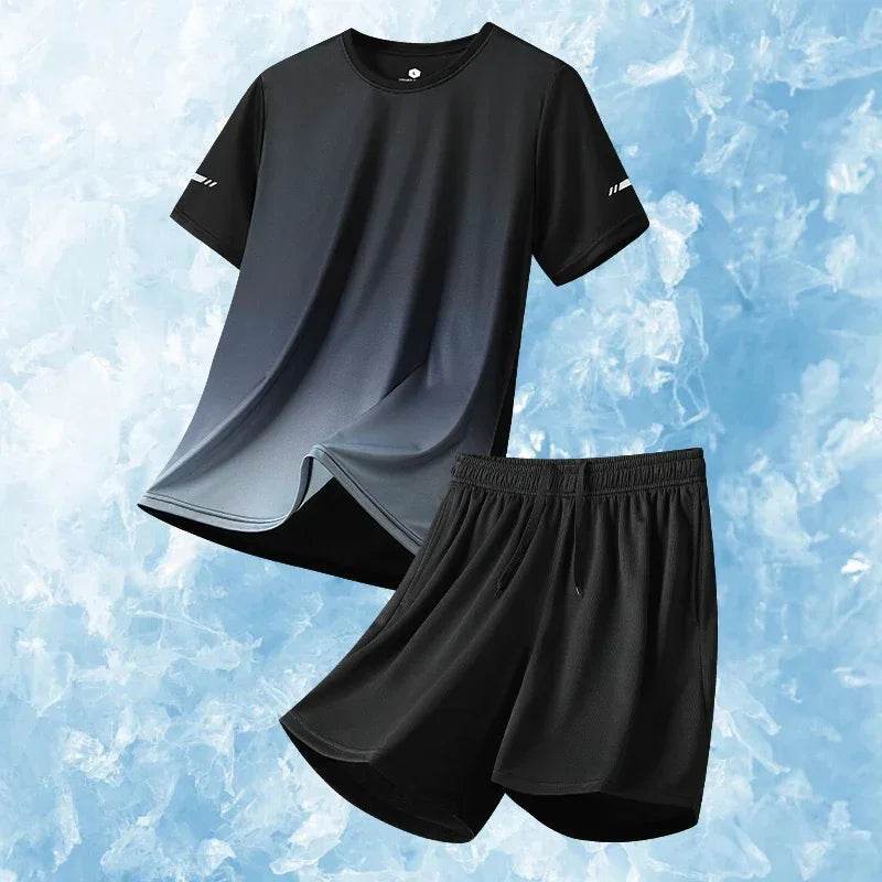 Men’s Summer Ice Silk Tracksuit - Short Sleeve Sports Set - Buy Center