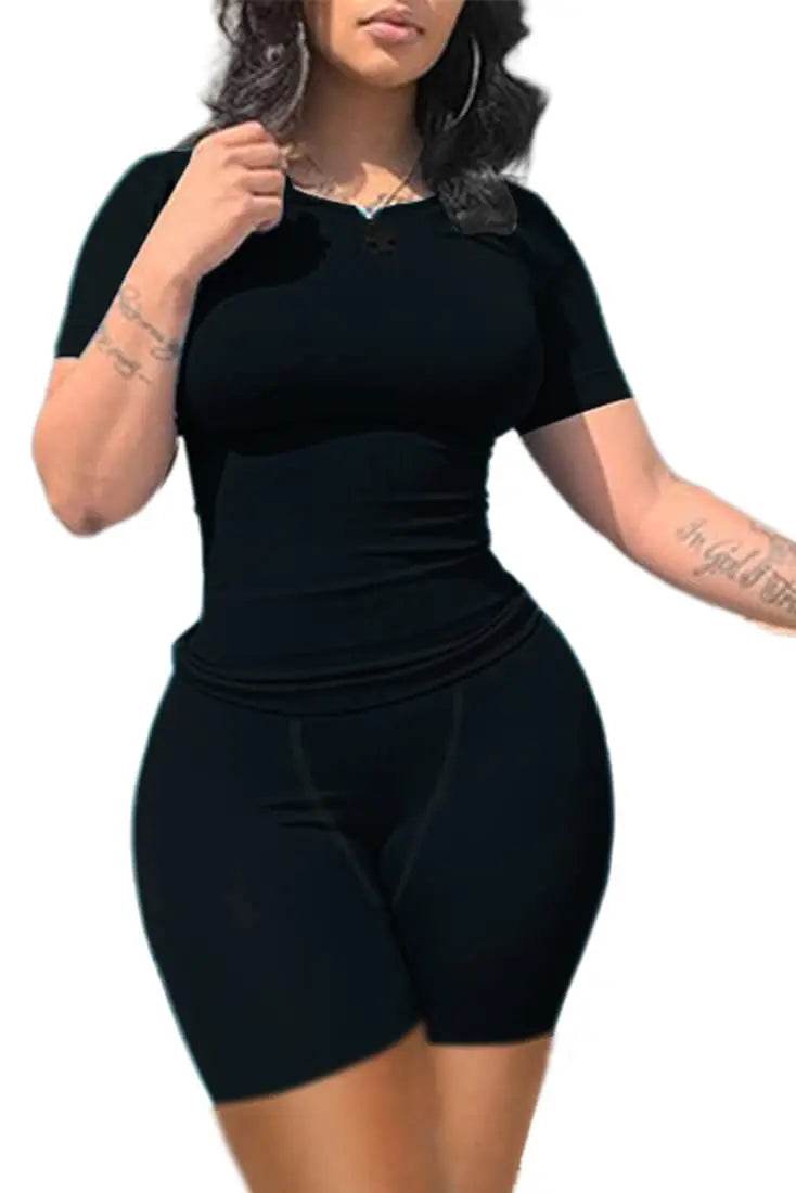 Women's Casual Ribbed 2 Piece Summer Shorts Set - Short Sleeve Top - Buy Center