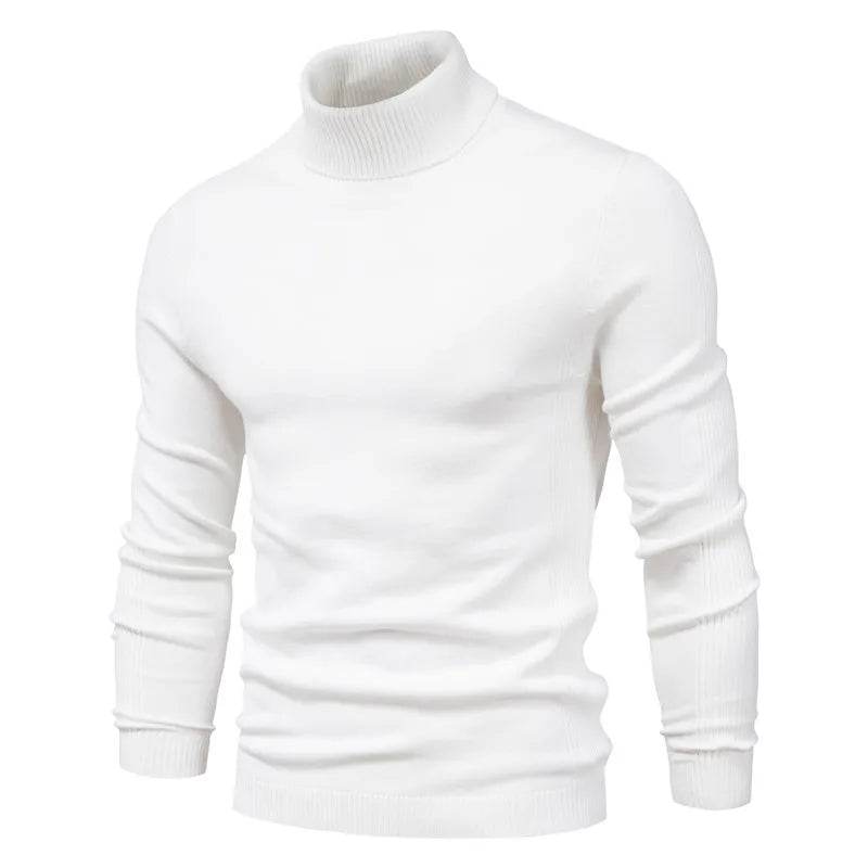 Men's Solid Color Pullover Sweater - High Neck Casual Knitwear - Buy Center