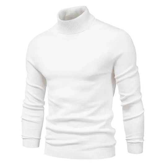Men's Solid Color Pullover Sweater - High Neck Casual Knitwear - Buy Center