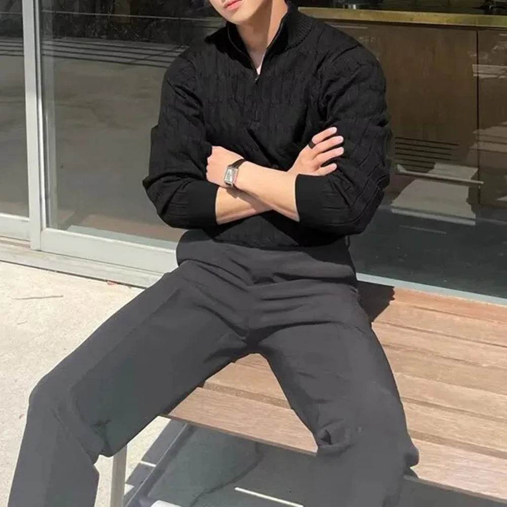 Oein Men's Knitted Sweater - Comfortable Solid Color Long-Sleeved Top - Buy Center