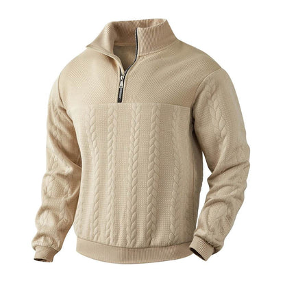 Men's Casual Knitted Stand Collar Sweater - Zippered Hoodie Style - Buy Center