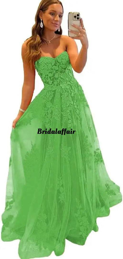 Bridalaffair Orange Lace Appliques A-Line Prom Dress - Sweetheart Neckline - Buy Center