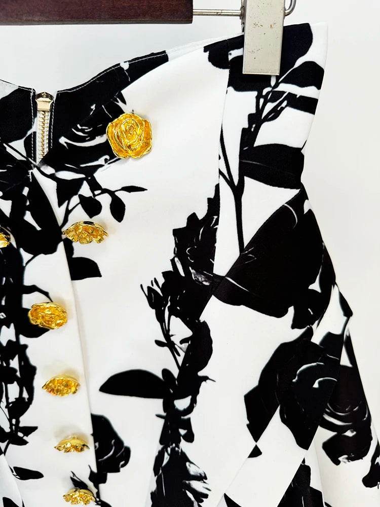 O'ZACKET 2024 Floral Mini Skirt with Metal Rose Buttons - Women’s Fashion - Buy Center