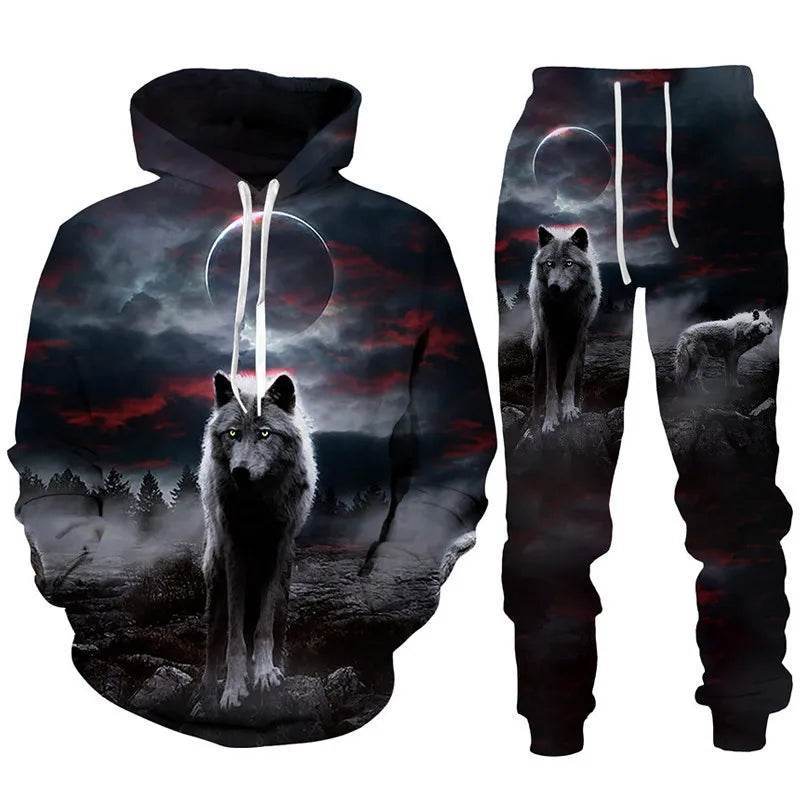 Cool Forest Wolf 3D Printed Hoodie & Pants Set - Casual Hip Hop Style - Buy Center