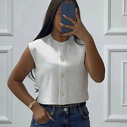 TRAFCN Women's Black O-Neck Sleeveless Vest - Casual Office Style - Buy Center