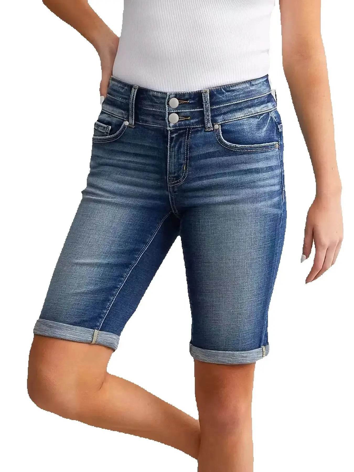 2025 Women's Slim Fit Denim Shorts - Casual Knee Length Style - Buy Center