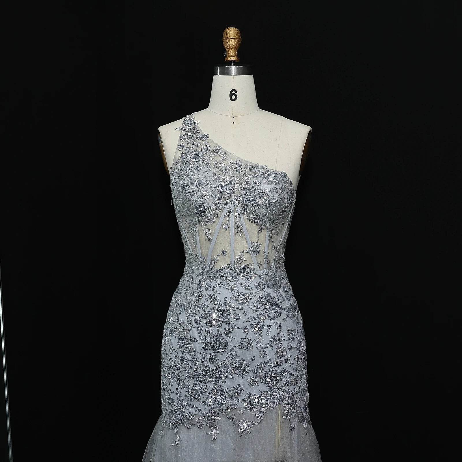 Sharon Said Sequin Evening Dress - One-Shoulder Gown with High Slit - Buy Center