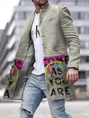 Men's Spring Woolen Trench Coat - Casual Street Style with Pockets - Buy Center