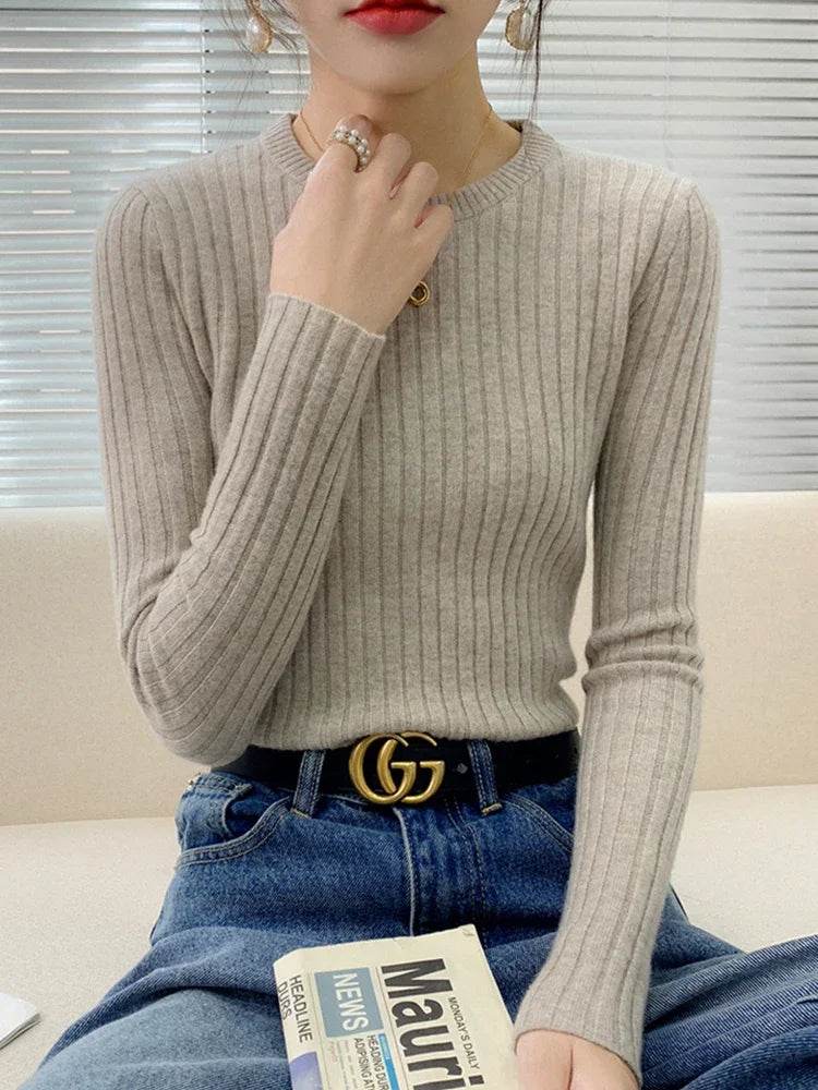 Women's Ribbed Knitted Sweater - Soft Long Sleeve Pullover - Buy Center