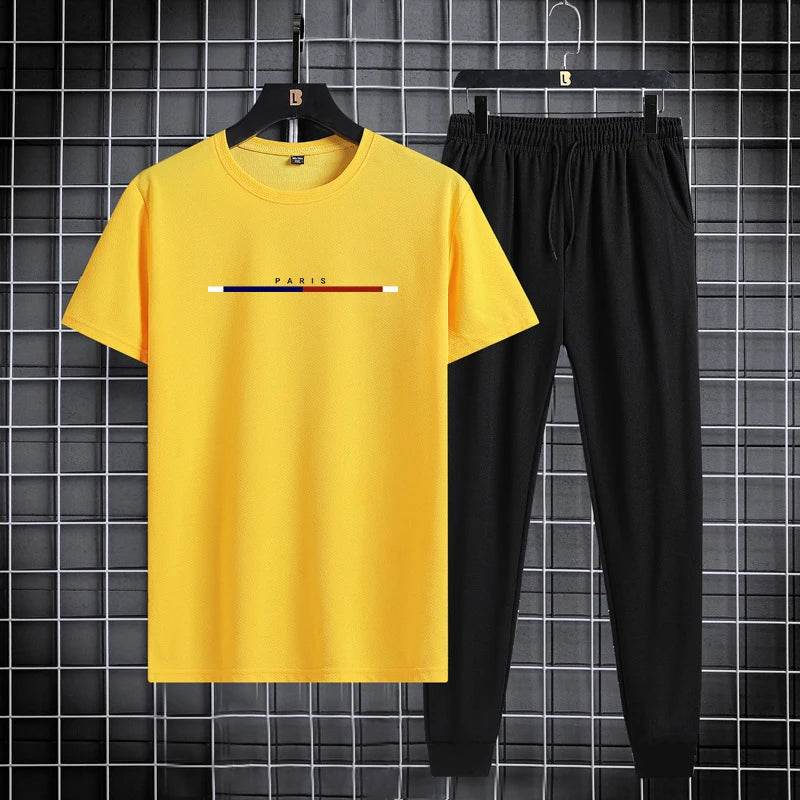 Men's Casual Summer Sports Suit - Round Neck T-Shirt & Ankle Pants - Buy Center