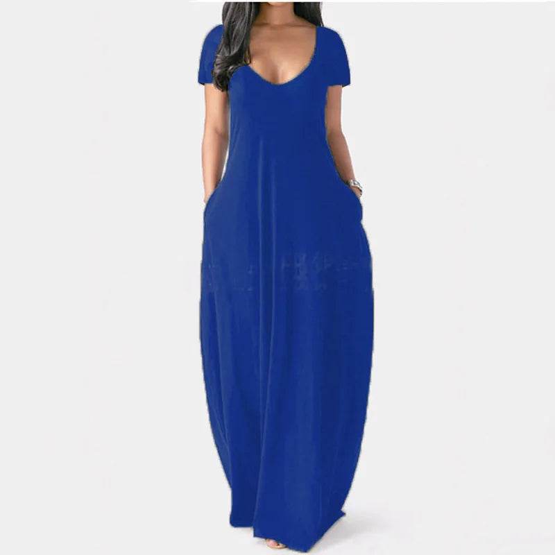 Plus Size Women's Solid V-Neck Dress - Short Sleeve Casual Style - Buy Center