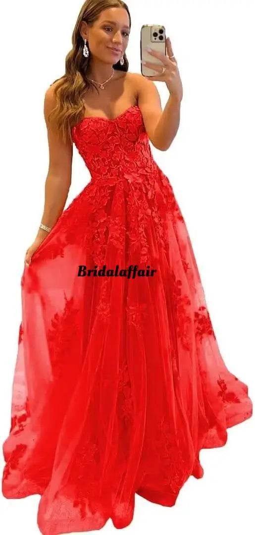 Bridalaffair Orange Lace Appliques A-Line Prom Dress - Sweetheart Neckline - Buy Center