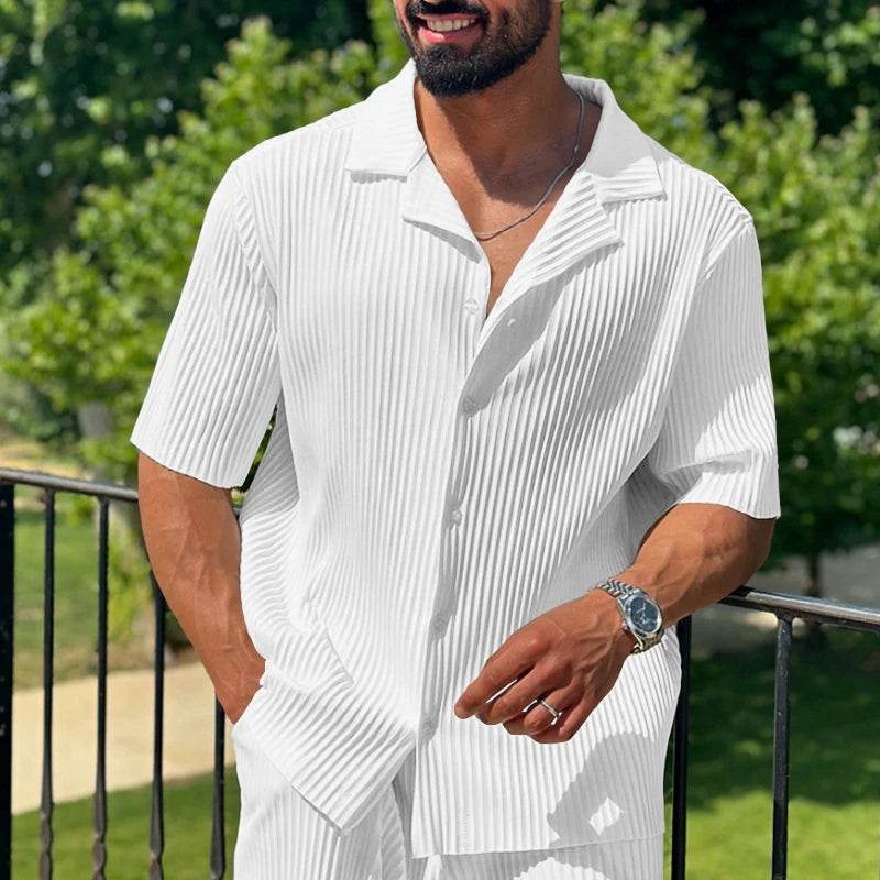 Men's Sportswear Set - Casual Solid Color Short Sleeve & Pants Suit - Buy Center