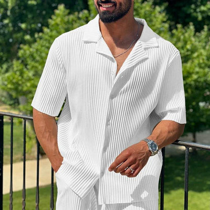 Men's Sportswear Set - Casual Solid Color Short Sleeve & Pants Suit - Buy Center