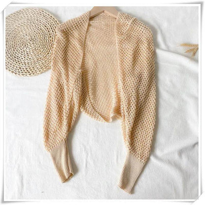 Fictitni Crochet Shrug Cardigan - Sheer Open Knit, Long Sleeve - Buy Center
