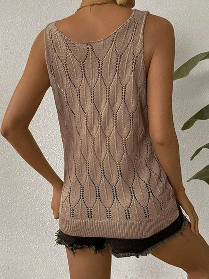 Elegant Hollow Knit V-Neck Sweater Vest - Stylish Women's Top - Buy Center
