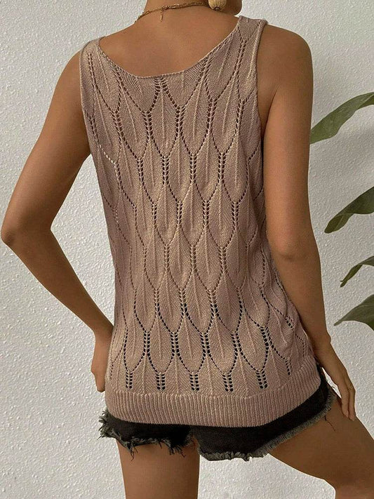 Elegant Hollow Knit V-Neck Sweater Vest - Stylish Women's Top - Buy Center