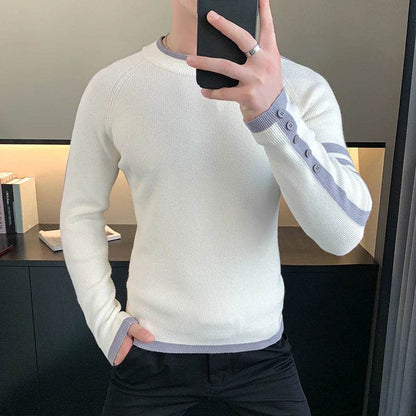 Brand Striped Knitted Sweaters Men Long Sleeve Slim Casual Business Knittwear Pullovers Versatile Social Streetwear Base Shirt - Buy Center