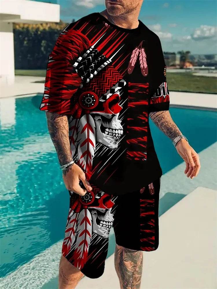 Yeae Plus Size Men's Summer Suit - Short Sleeve, Drawstring Shorts - Buy Center