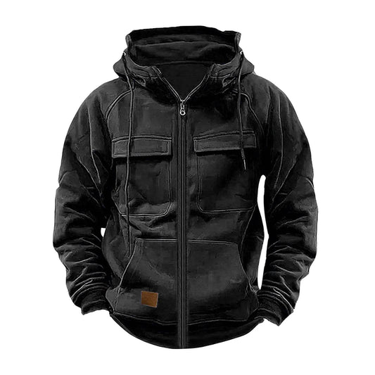 FAVOCENT Men's Hooded Hoodie Jacket - Multi Pocket Zipper Sweatshirt - Buy Center